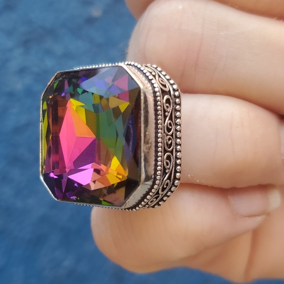 New Amazing Mystic Topaz 925 Silver Statement Ring. - Picture 11 of 16